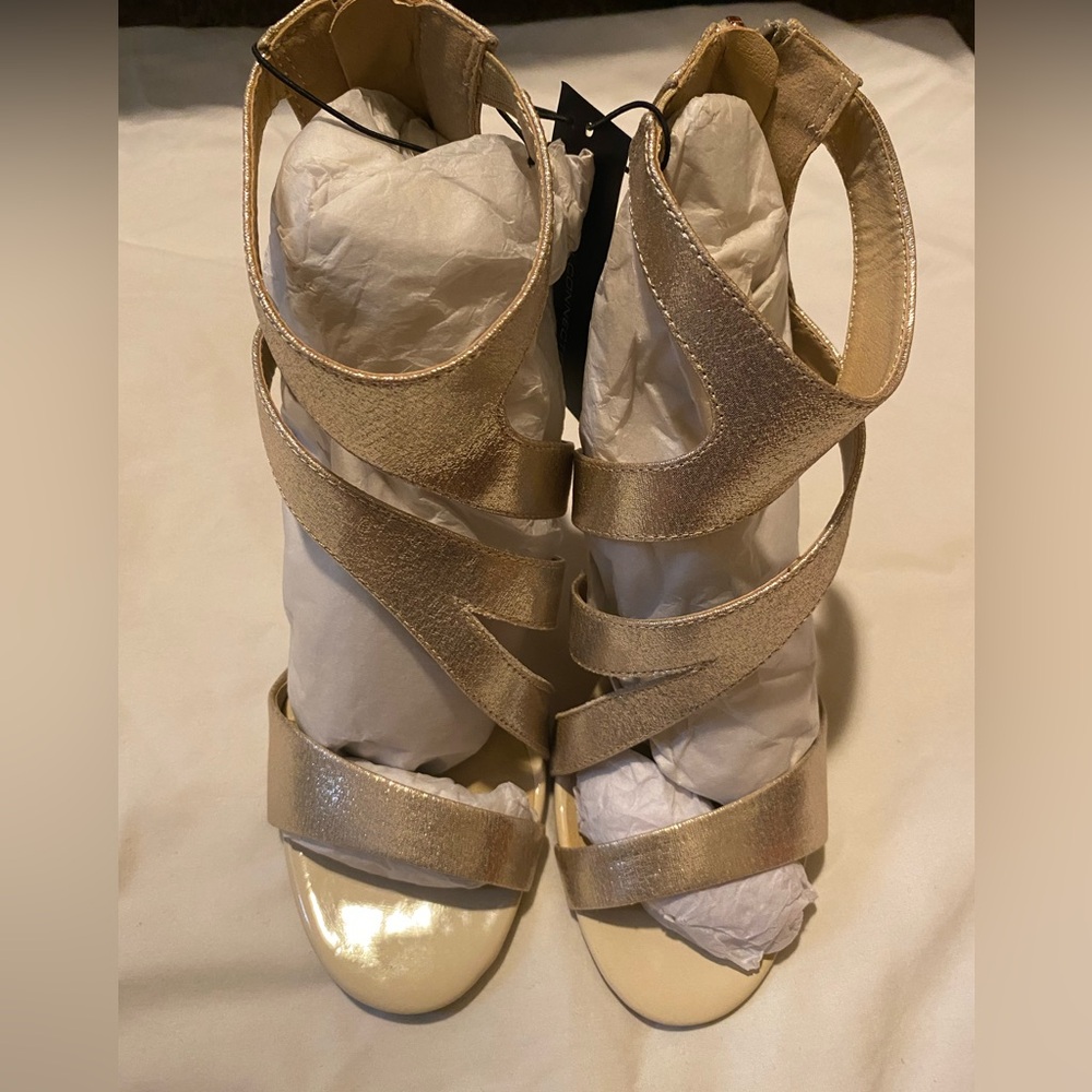 French Connection Gold Strappy Heels Size 7